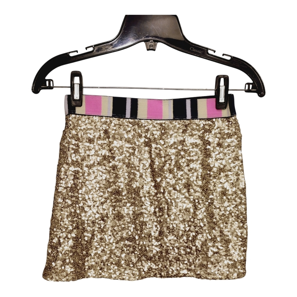 Sara Sara Skirt Girl Size 12 Sequin Gold Skirt with Striped Waistband